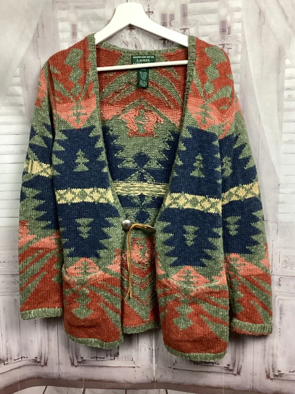 Lauren Ralph Lauren Southwestern Hand knit Cardigan Sweater S Petite